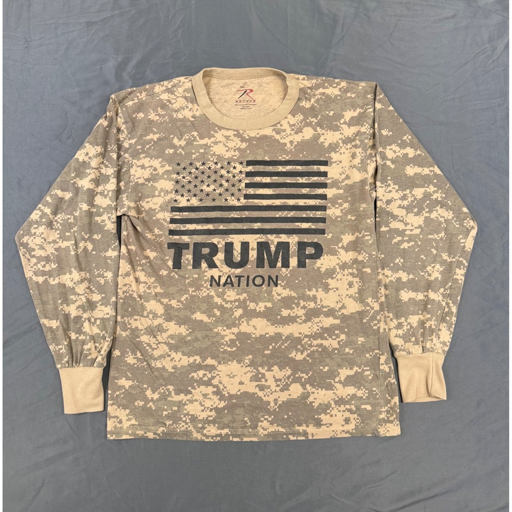 Rothco Mens Trump Nation Digital Camo Long Sleeve T-Shirt Tan Large USA Flag L